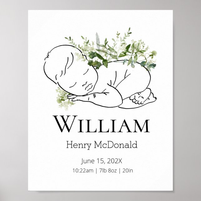 Forest Greenery Baby Stats Poster (Framsidan)