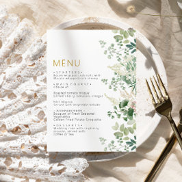 Forest Greenery Leves Blommigt Bröllop Menu Meny