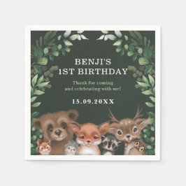 Forest Greenery Woodland Animals Vild En födelseda Pappersservett