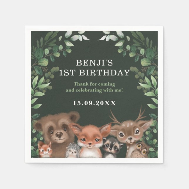 Forest Greenery Woodland Animals Vild En födelseda Pappersservett (Framsidan)