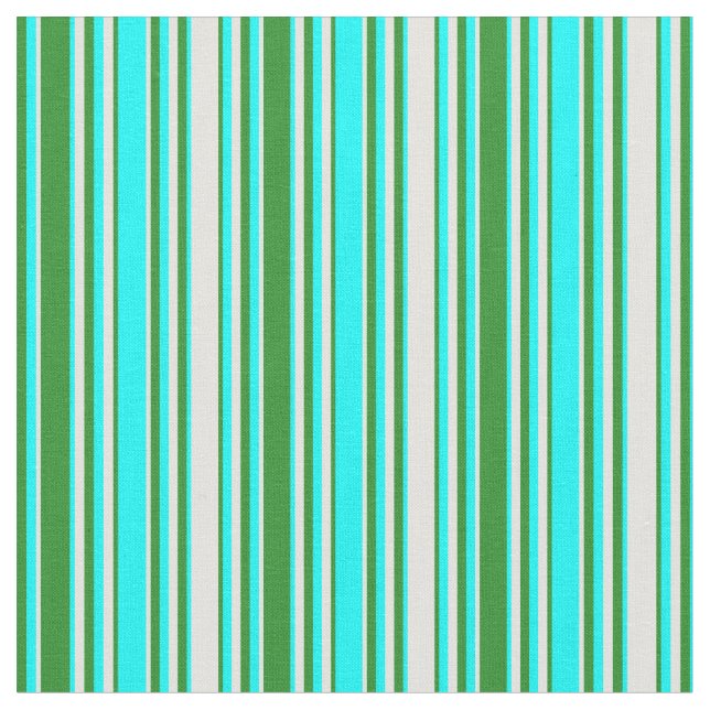 Forest Grönt, Aqua och Light Cyan Färgad Linjer Tyg (Närbild)