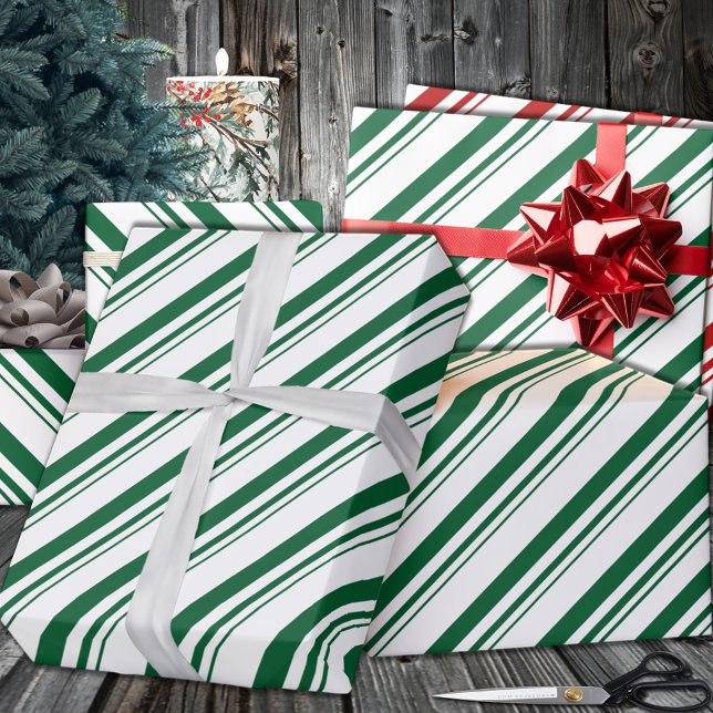 Forest Grönt Candy cane Rand Helgdag Presentpapper (Forest Green Candy Cane Stripe Holiday Wrapping Paper in 6 and 15 foot long 30 Inch Width Rolls)