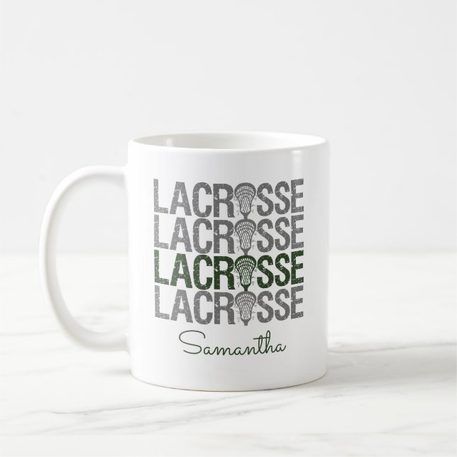 Forest Grönt Distress Lacrosse Ord Kaffemugg (Vänster)