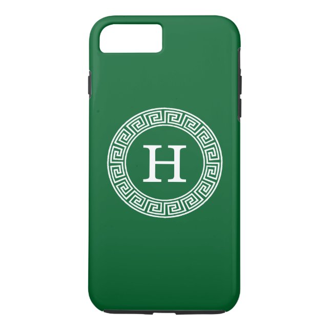 Forest Grönt Grekiska Nyckel Rnd Ram Initial Monog Case-Mate iPhone Skal (Baksida)