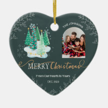 Forest Grönt Heart Shape Family Photo Ornament