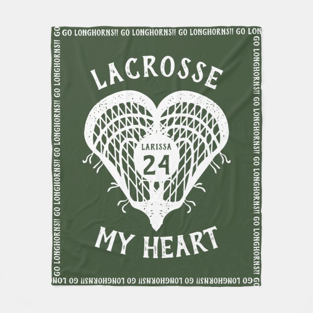 Forest Grönt Lacrosse My Heart Fleece Blanket (Framsidan)