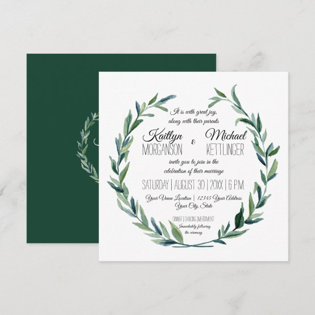 Forest Grönt Laurel Wandan Löv Gren Modern Inbjudningar (Fram/baksida)