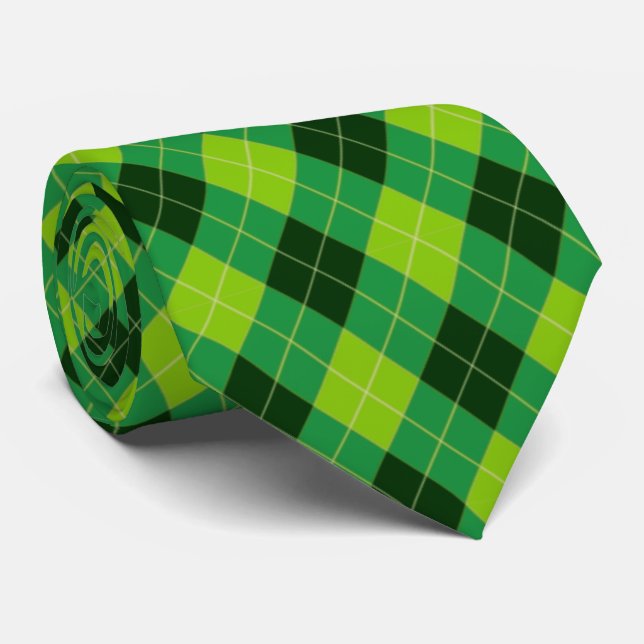 Forest Grönt, Lime Green och Black Argyle Slips (Rullad)