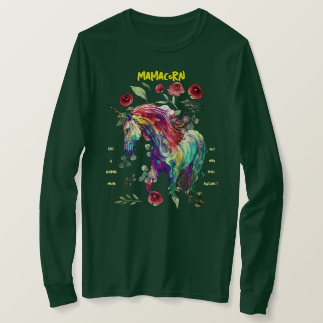 (Forest Grönt) Mamma Unicorn T Shirt (Design framsida)