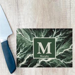 Forest Grönt Marble with White Veins Monogram