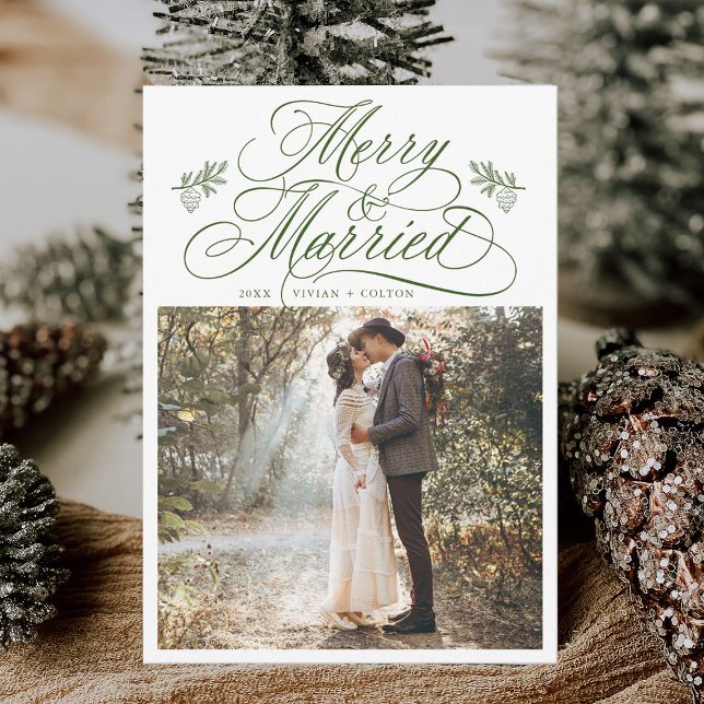 Forest Grönt Merry & Married First jul Photo Julkort (Skapare uppladdad)