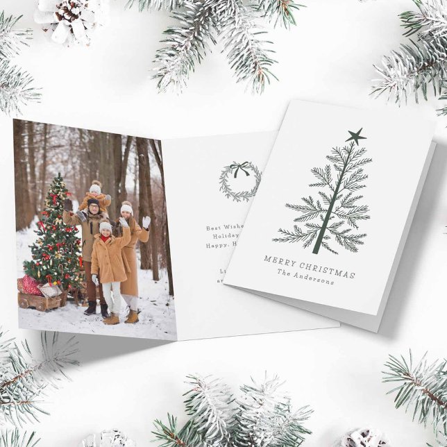 Forest Grönt Minimal jul-foto Gräs Träd Helgkort (Front & Inside)