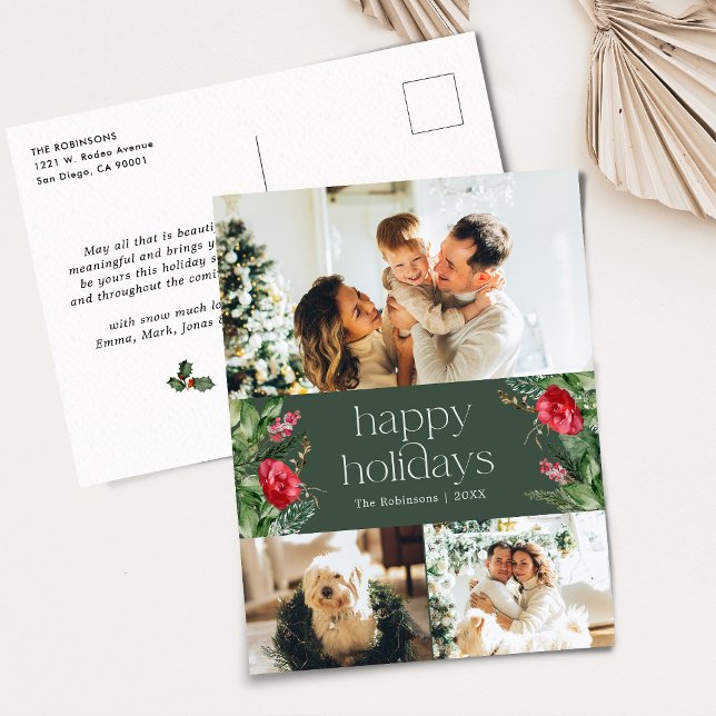 Forest Grönt Modern Botanian 3 Photo Helgdag Vykort (Skapare uppladdad)