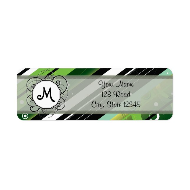 Forest Grönt Modern-Retro Rand med Monogram Returadress Etikett (Framsidan)
