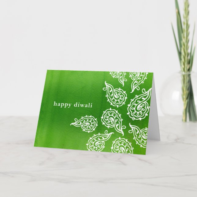 Forest Grönt Paisleys Diwali Card Kort (Framsida)