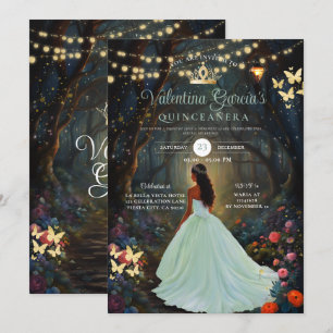 Forest Grönt Quinceañera 15 Anos Flowers Guld Inbjudningar
