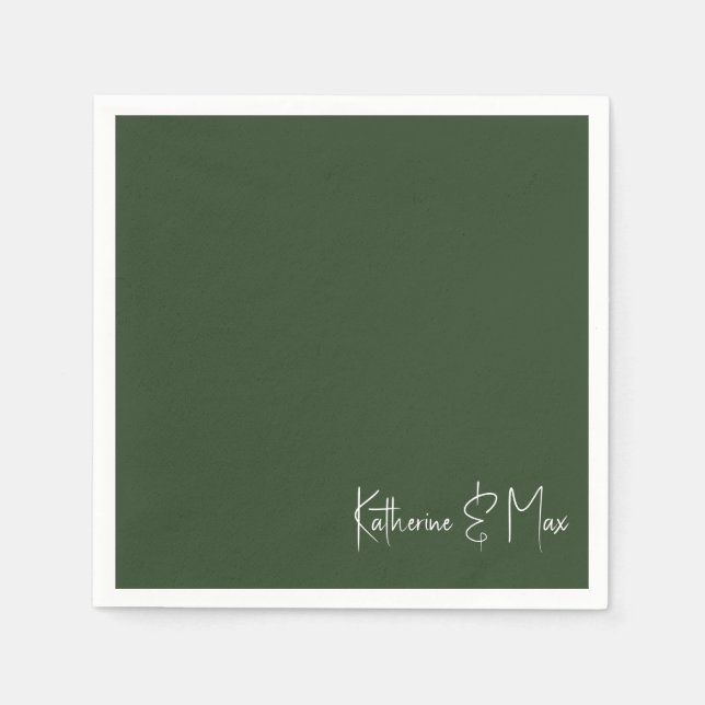 Forest Grönt Script Namn Bröllop Cocktail Pappersservett (Framsidan)