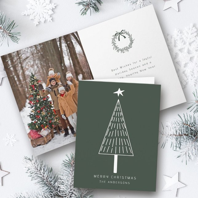 Forest Grönt Simple jul Gräs Träd Photo Helgkort (Front & Inside)