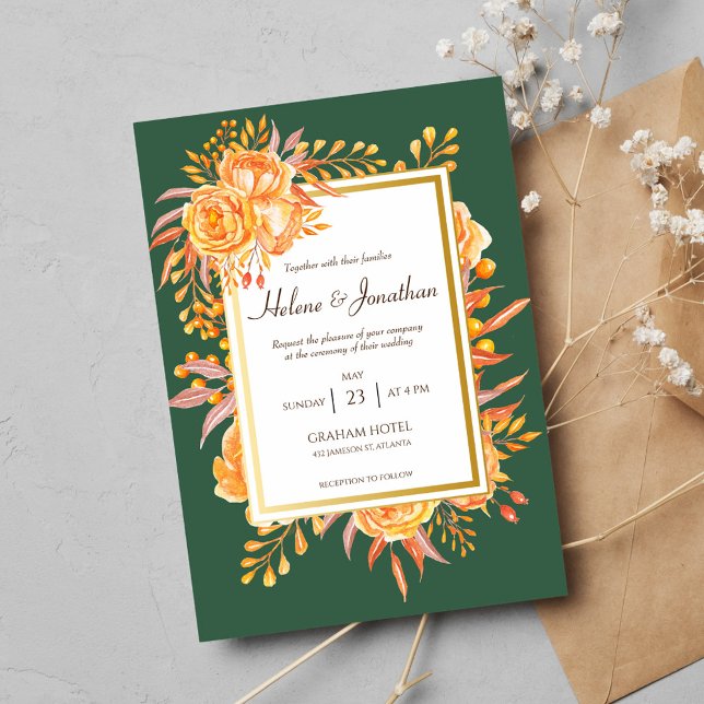 Forest Grönt Terracotta Rustic Elegant bröllop Inbjudningar (Forest Green Terracotta Rustic Elegant Wedding Invitation)