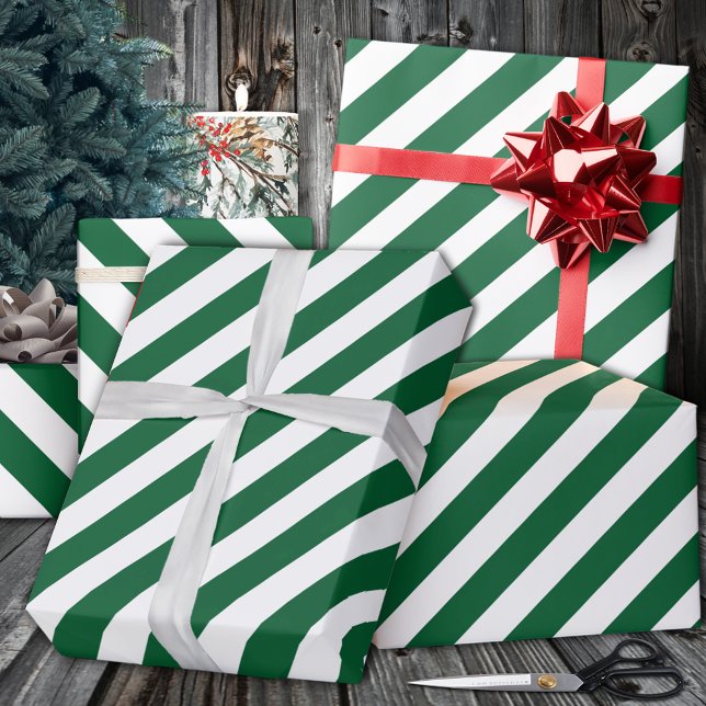 Forest Grönt Wide Rand Helgdag Presentpapper (Forest Green Wide Stripe Holiday Wrapping Paper in 6 and 15 foot 30 Inch Width Rolls.)
