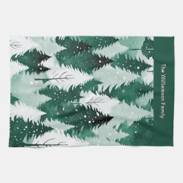 Forest Grönt Winter Träd Snö-julkök Kökshandduk