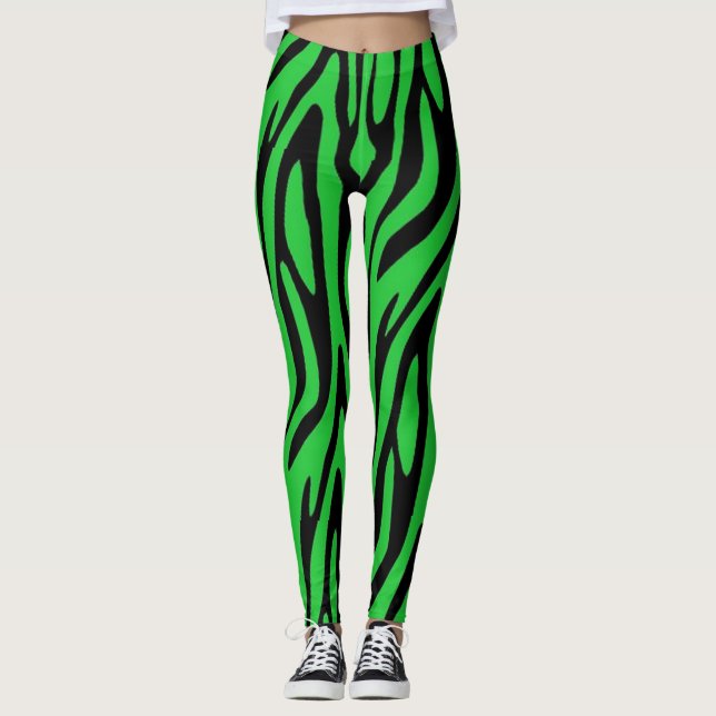 Forest Grönt Zebra tryck Leggings (Framsida)