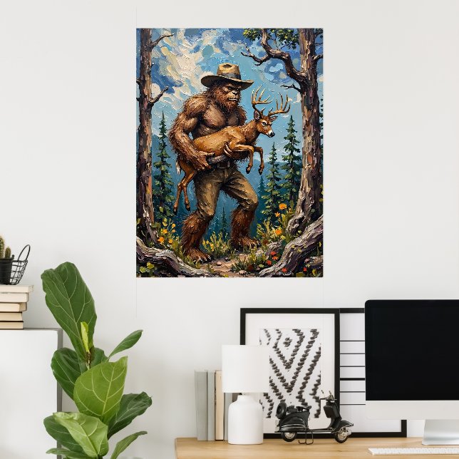 Forest Guardian: Bigfoot och Hjort Poster (Hemmakontoret)