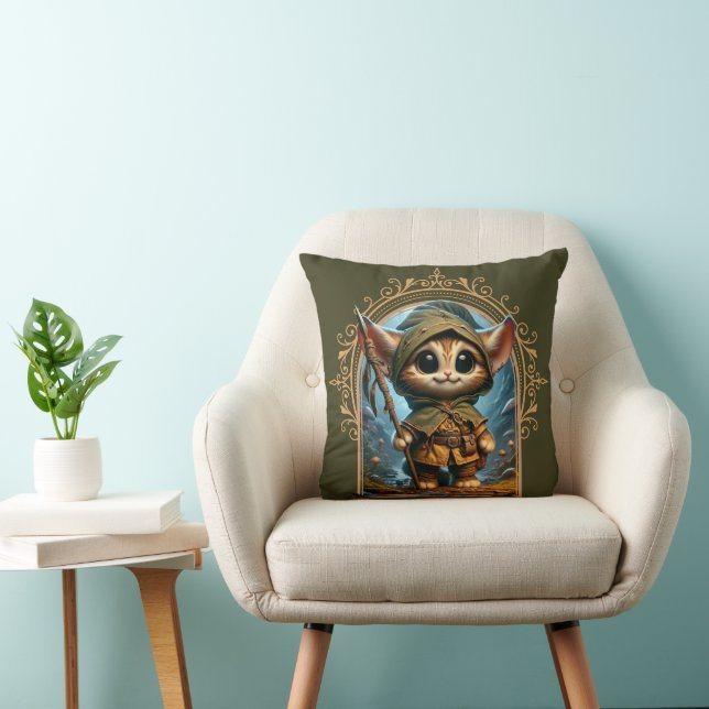 Forest Guardian Cat - Whimsical Fantasy Animal Kudde (Stol)