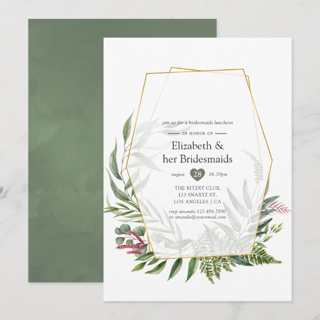Forest Herbarium Geometric Bridesmaids Luncheon Inbjudningar (Fram/baksida)