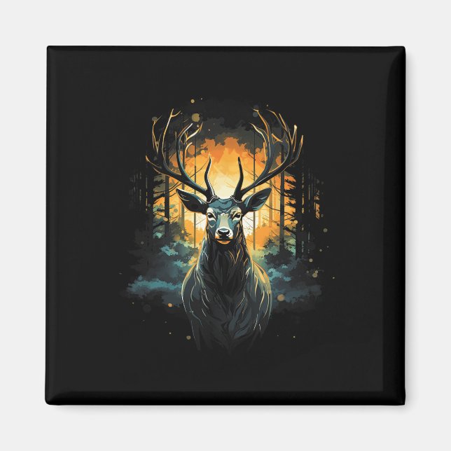 Forest Hjort Wildlife Animal Illustration 3 Magnet (Framsidan)