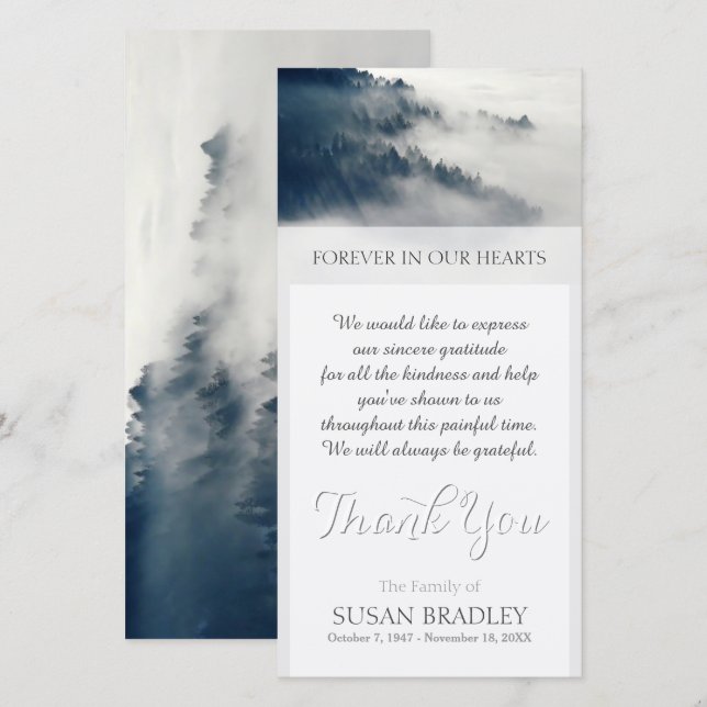 Forest in Winter Sympathy Tack Photo Card (Fram/baksida)