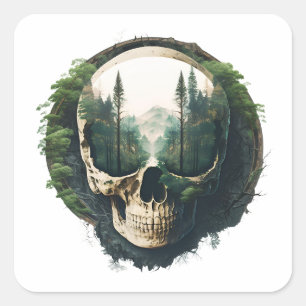 Forest Inside Skull Fyrkantigt Klistermärke