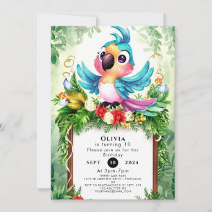 Forest Kids Parrot Birthday Inbjudningar