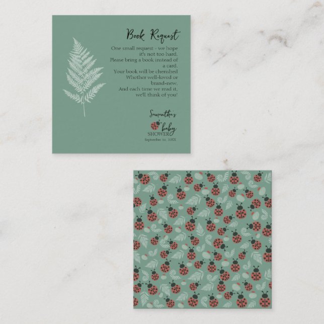 Forest Ladybugs Grönt Baby Shower Bok Request Tilläggskort (Fram/baksida)