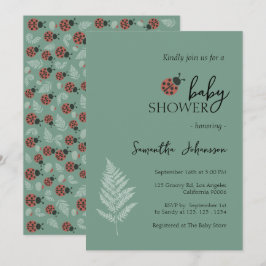 Forest Ladybugs Grönt Baby Shower Inbjudningar