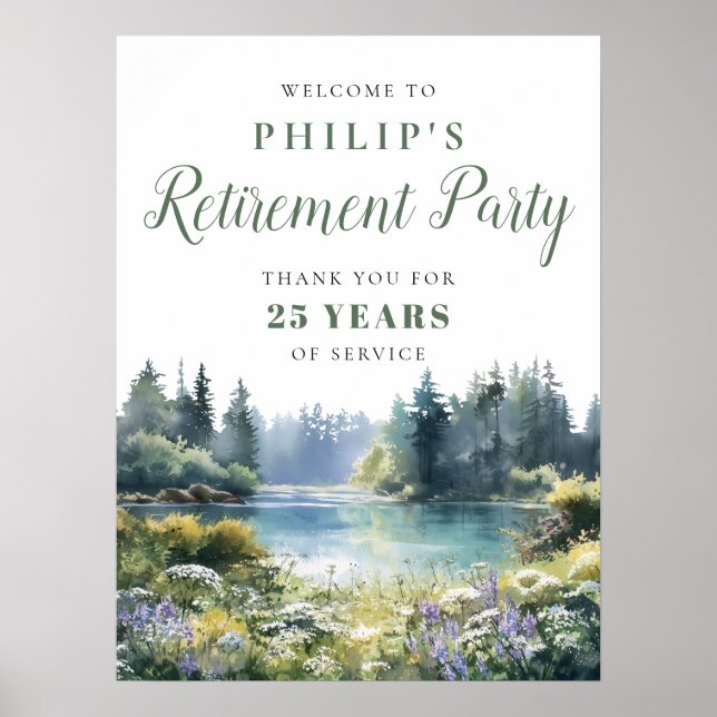 Forest Lakeside Retirement Party Welcome Sign Poster (Framsidan)