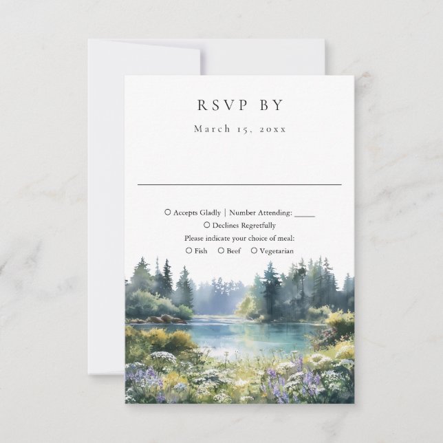 Forest Lakeside Wildflowers Floral Wedding OSA Kort (Framsida)