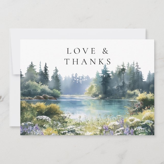 Forest Lakeside Wildflowers Floral Wedding Photo Tack Kort (Framsida)