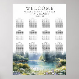 Forest Lakeside Wildflowers Wedding Seating Chart Poster