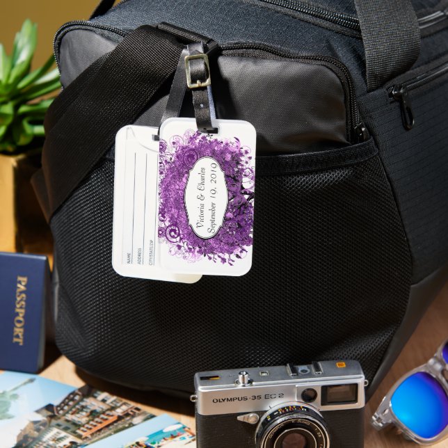 Forest Lila Heart Löv Träd Bröllop Bagagebricka (Framsida & Baksida)