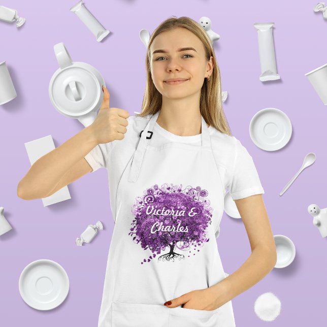 Forest Lila Heart Löv Träd Bröllop Förkläde (Skapare uppladdad)