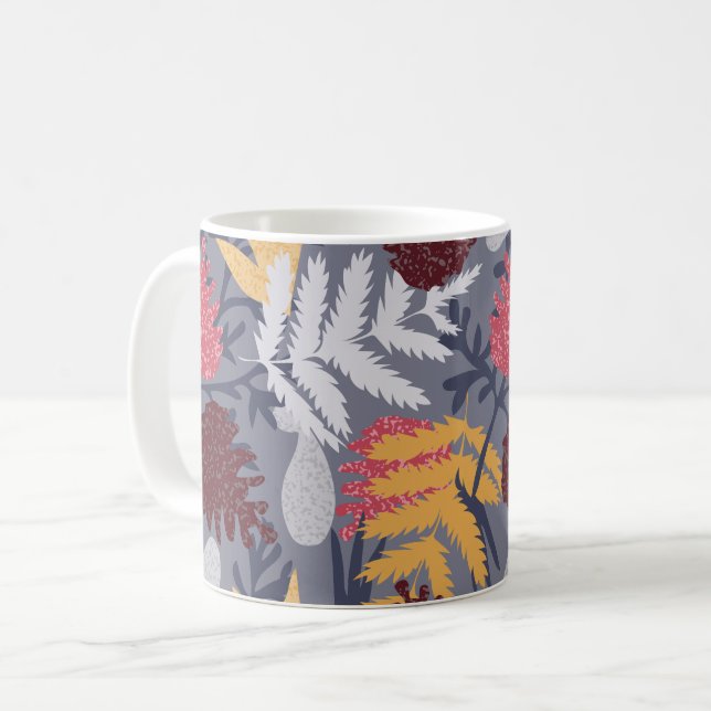 Forest Löv Mönster Blue Fall Nature Kaffemugg (Framsida vänster)
