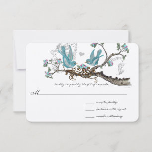 Forest Love birds Aqua Rosa Bröllop OSA Kort