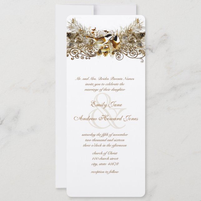 Forest Love birds Chickadees bröllopsinbjudan Inbjudningar (Framsida)