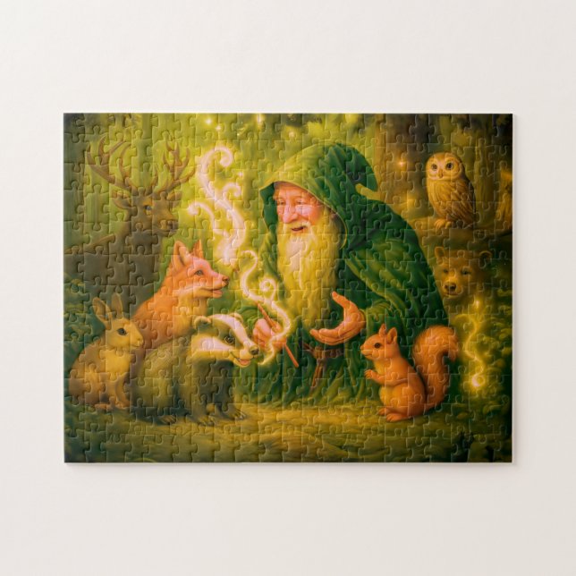 Forest mage speaking to animals in oil pussel (Horisontell)