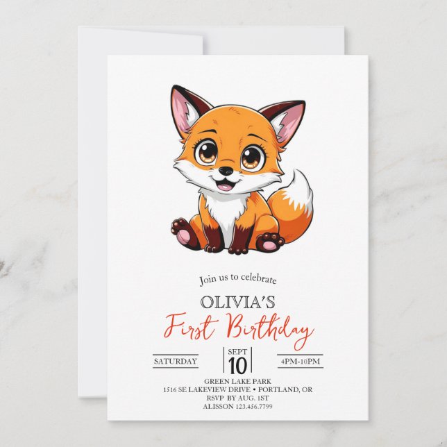 Forest Magic Digital Fox 1:a födelsedagen Inbjudningar (Framsida)