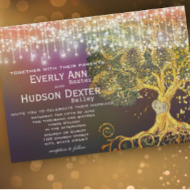 Forest Mason Burk Fairytale Lila och Guld Bröllop Inbjudningar