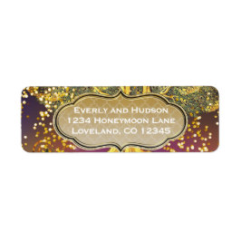Forest Mason Burk Fairytale Lila och Guld Bröllop Returadress Etikett