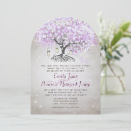 Forest Mason Burk Lavender Löv Träd Bröllop Inbjudningar