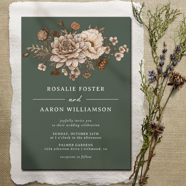 Forest Moss Grönt & Neutralt Flowers | Boho Bröllo Inbjudningar (Skapare uppladdad)